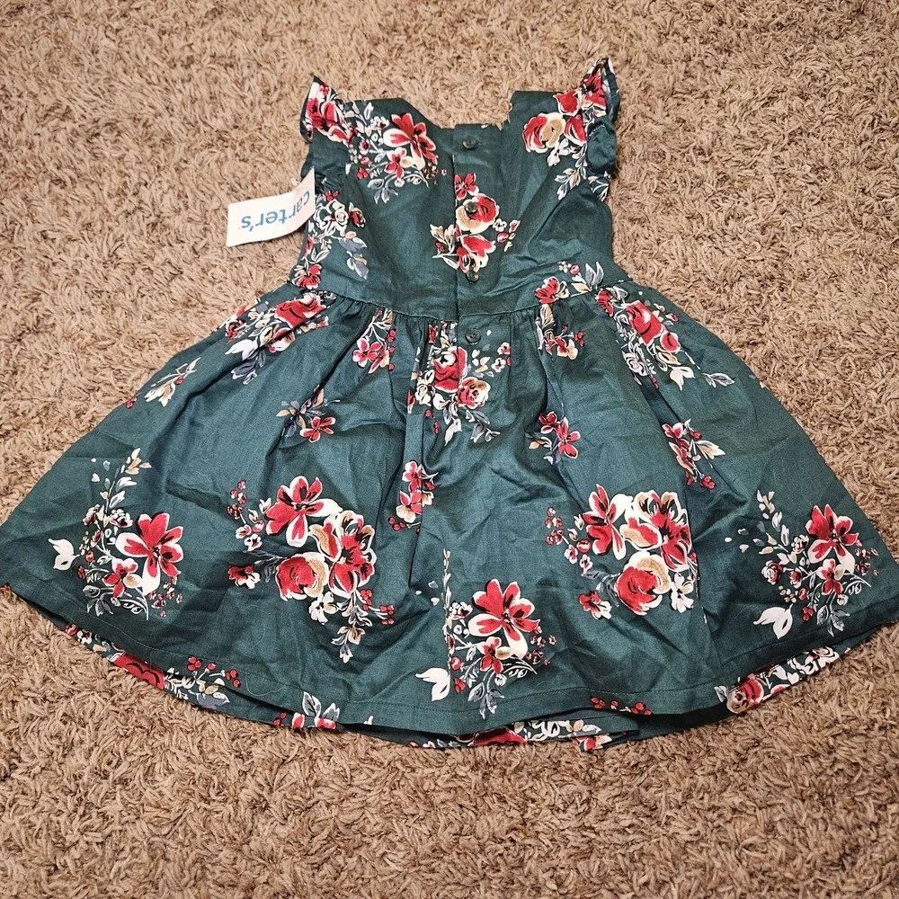 Carters‎ Baby Girl Green And Red Floral Dress Size 18 M New NWT Holiday
